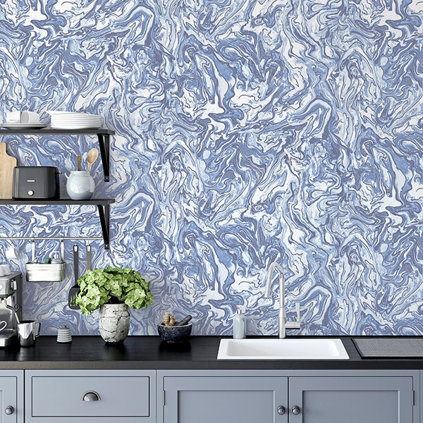 Osgood Navy Marbled Wallpaper