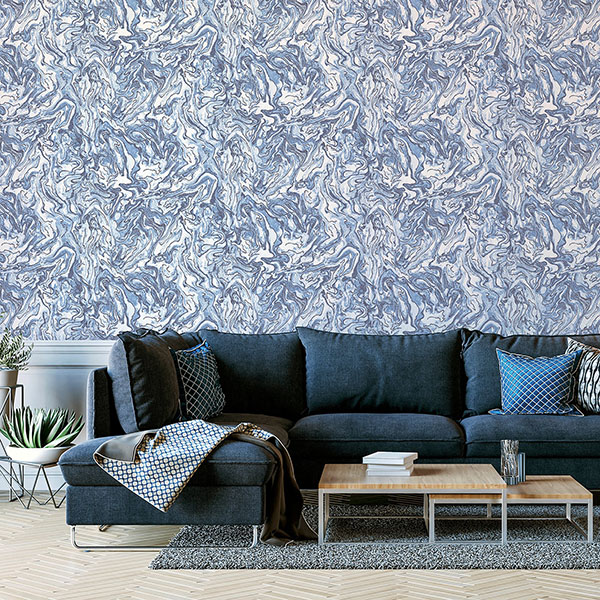 Osgood Navy Marbled Wallpaper