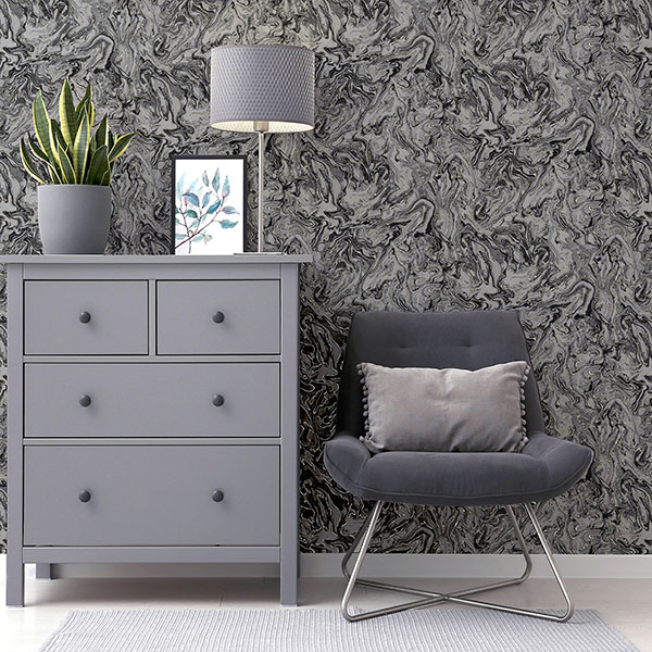 Osgood Charcoal Marbled Wallpaper