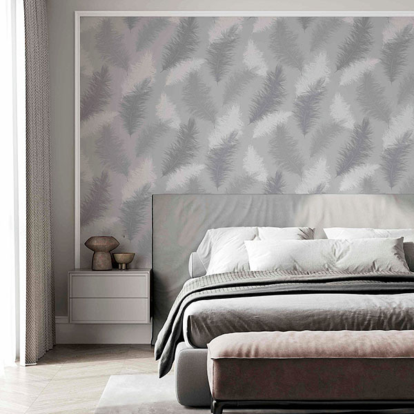Sussurro Grey Feathers Wallpaper