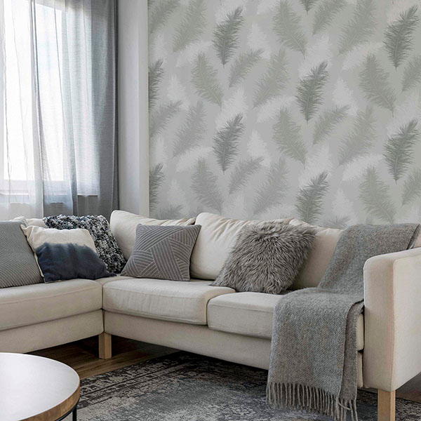 Sussurro Grey Feathers Wallpaper