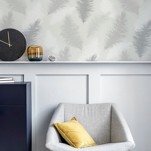 Sussurro Grey Feathers Wallpaper