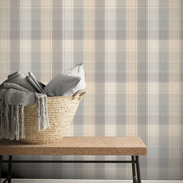 Geraldine Grey Plaid Wallpaper