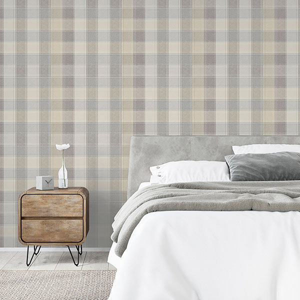 Geraldine Grey Plaid Wallpaper