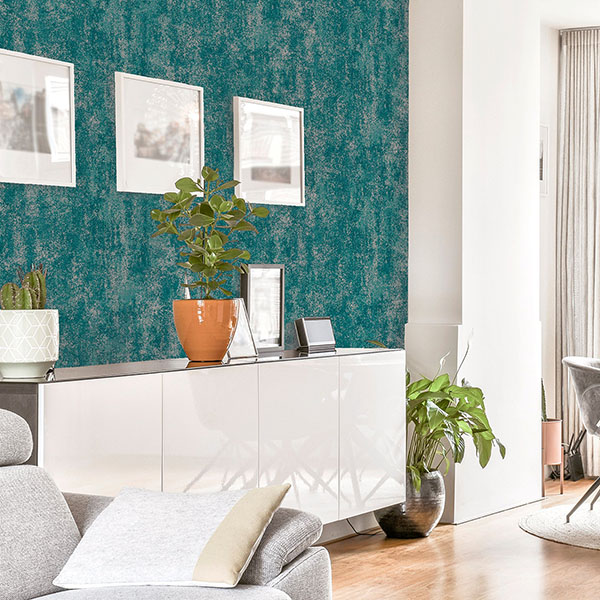 Velour Teal Distressed Wallpaper