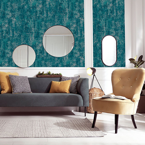 Velour Teal Distressed Wallpaper