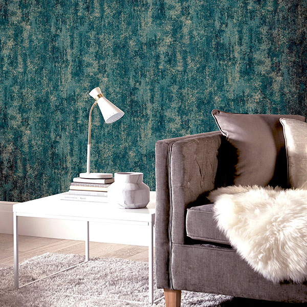 Velour Teal Distressed Wallpaper