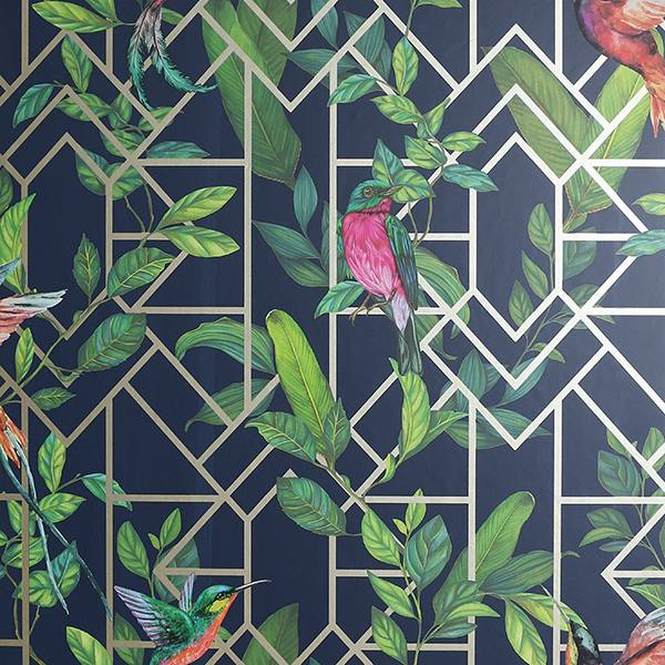 Thelma Navy Tropical Deco Wallpaper