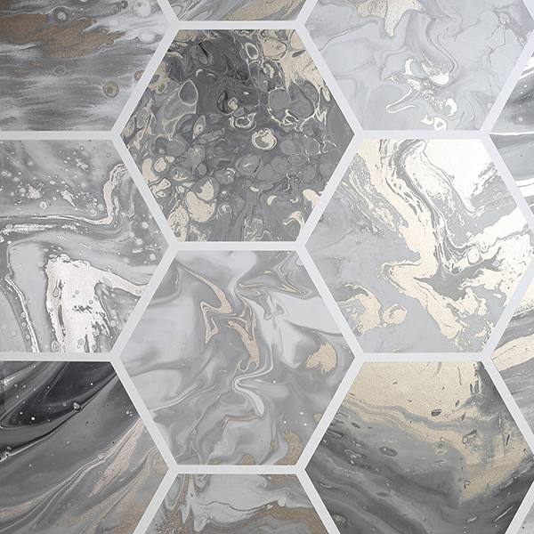 Marlon Charcoal Hexagon Tiles Wallpaper
