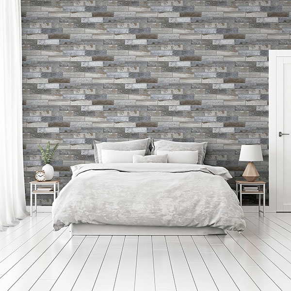 Wallace Grey Wood Tile Wallpaper