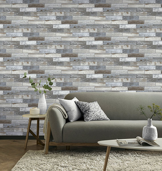 Wallace Grey Wood Tile Wallpaper