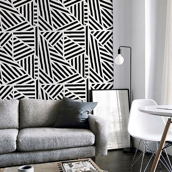 Oswald Black Striped Geometric Wallpaper