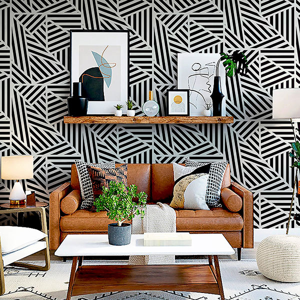 Oswald Black Striped Geometric Wallpaper