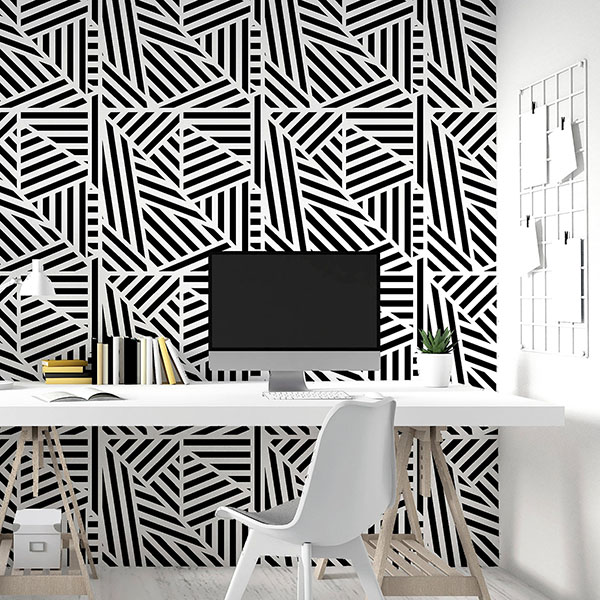 Oswald Black Striped Geometric Wallpaper