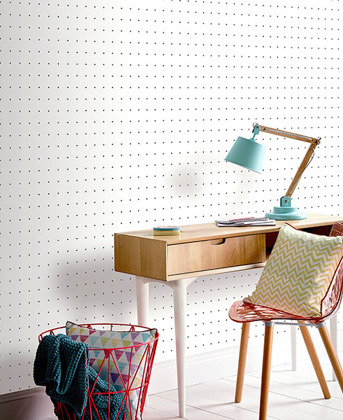 Terrence White Dotted Grid Wallpaper