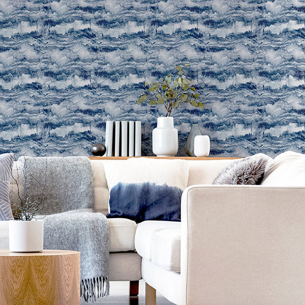 Irene Navy Painted Canvas Wallpaper
