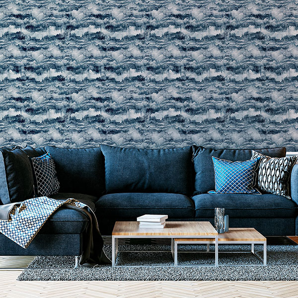 Irene Navy Painted Canvas Wallpaper