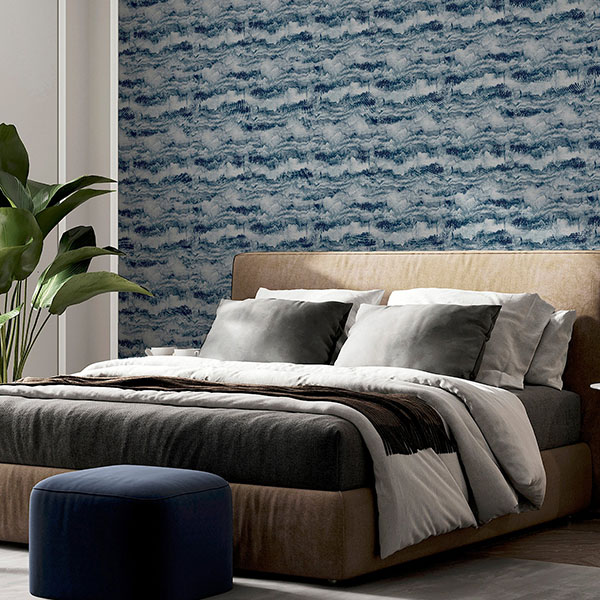Irene Navy Painted Canvas Wallpaper