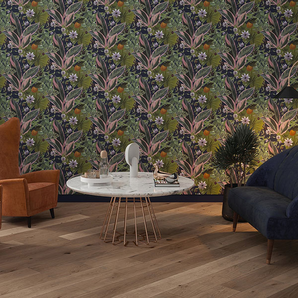 Etta Navy Tropical Wallpaper