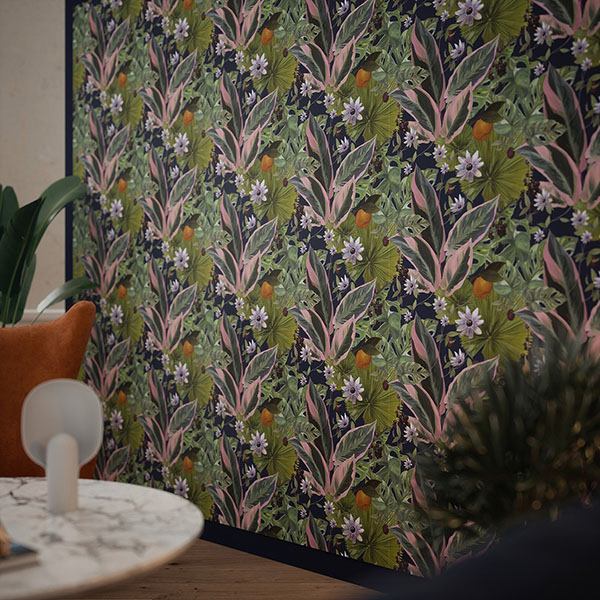 Etta Navy Tropical Wallpaper