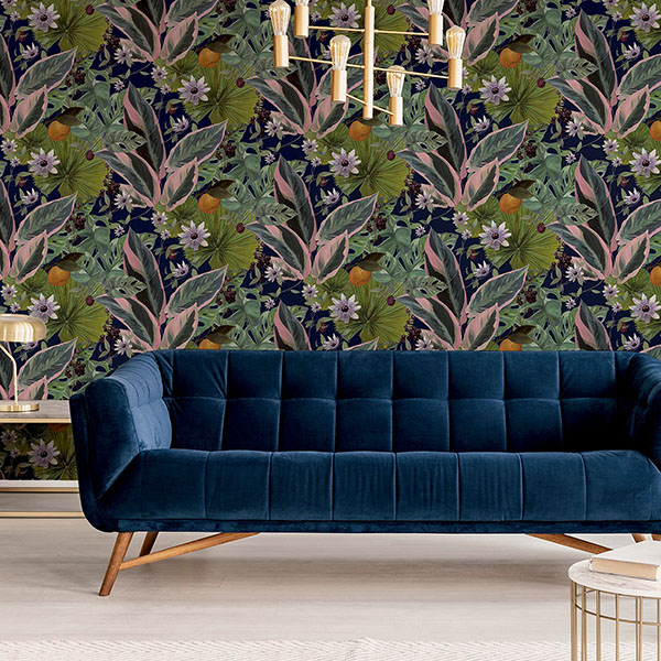 Etta Navy Tropical Wallpaper