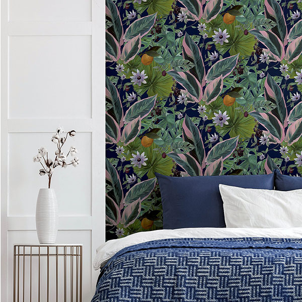 Etta Navy Tropical Wallpaper