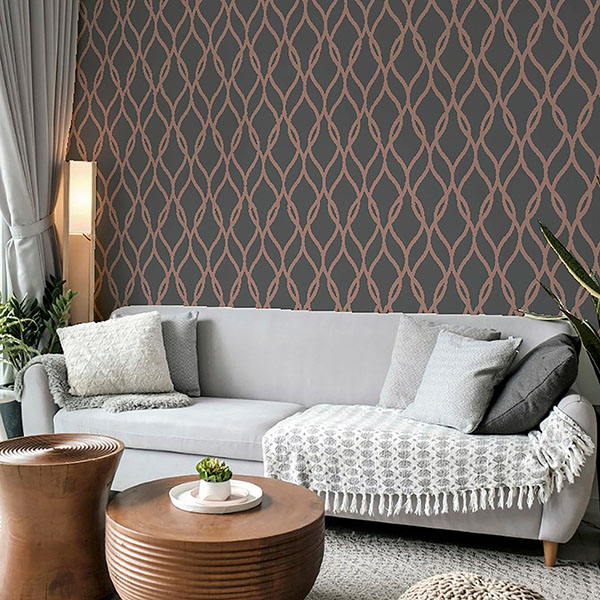 Ava Rose Gold Glittering Ogee Wallpaper