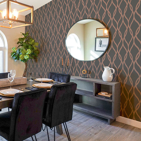 Ava Rose Gold Glittering Ogee Wallpaper