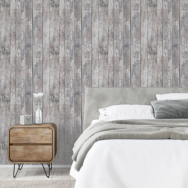 Bertram Neutral Wood Wallpaper