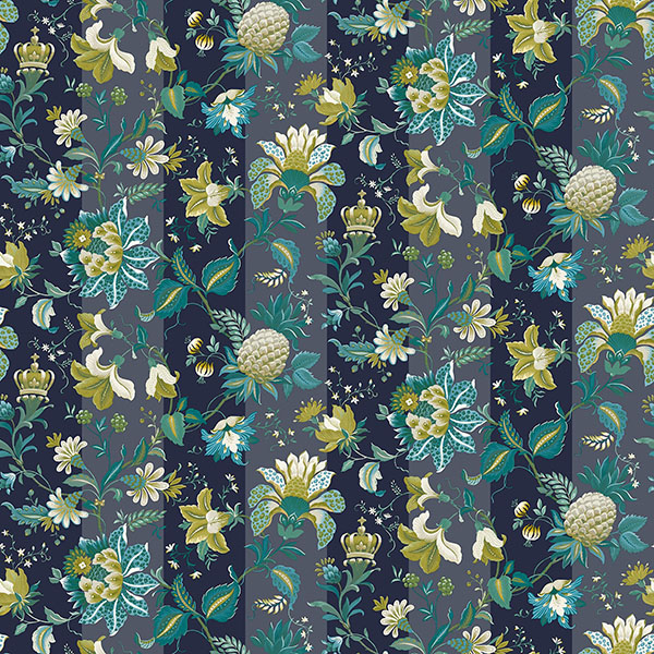 Cornelia Navy Floral Stripe Wallpaper