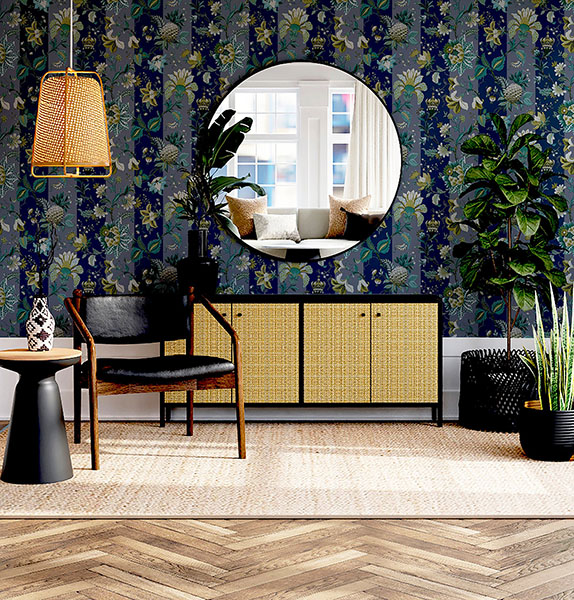 Cornelia Navy Floral Stripe Wallpaper