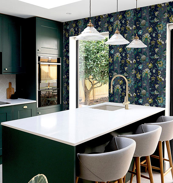 Cornelia Navy Floral Stripe Wallpaper