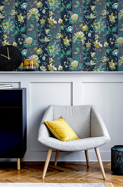 Cornelia Navy Floral Stripe Wallpaper