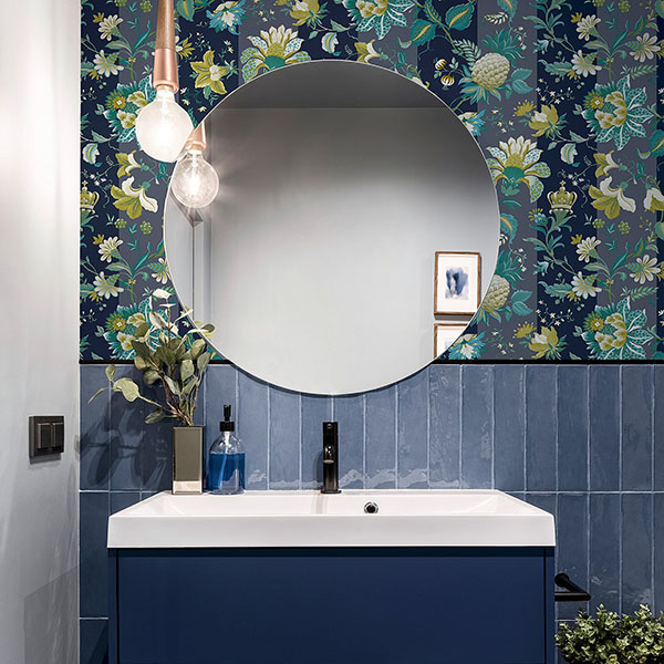 Cornelia Navy Floral Stripe Wallpaper