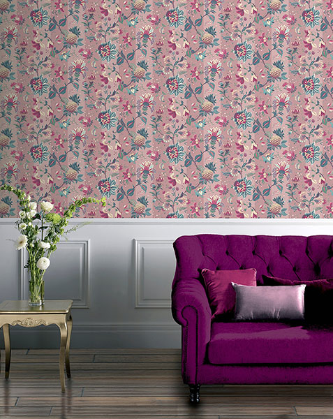 Cornelia Pink Floral Stripe Wallpaper