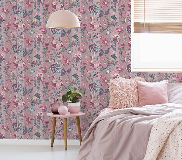 Cornelia Pink Floral Stripe Wallpaper
