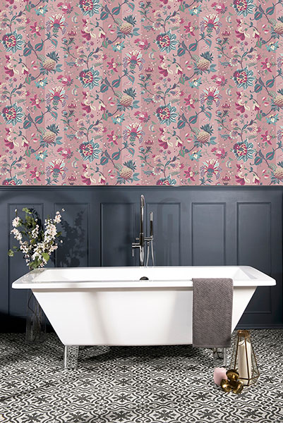 Cornelia Pink Floral Stripe Wallpaper