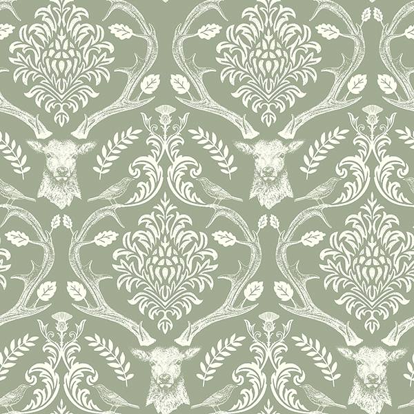 Wickham Green Stag Damask Wallpaper