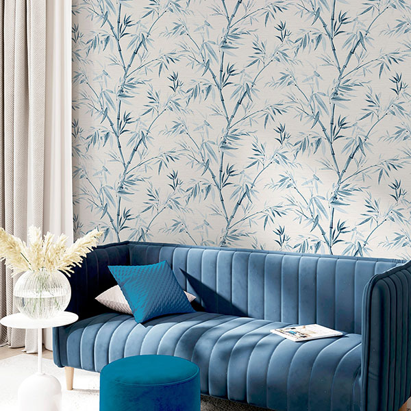 Moriko Blue Bamboo Wallpaper