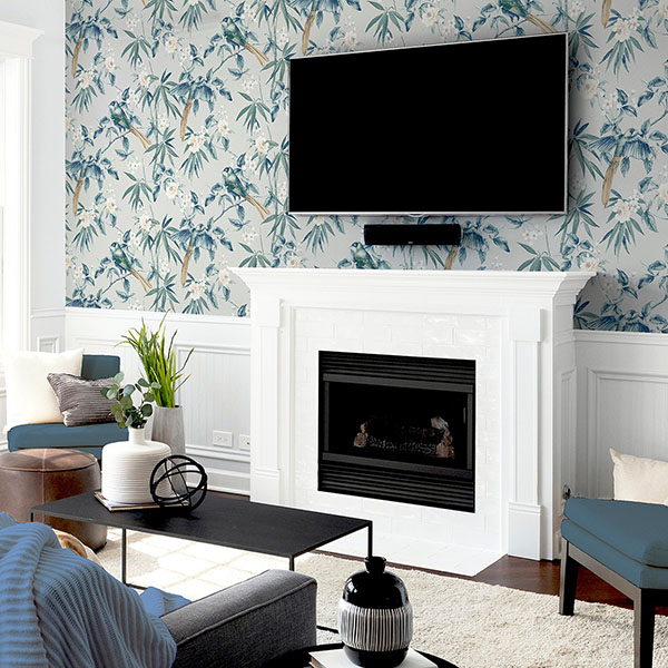 Suzume Teal Birds and Blooms Wallpaper