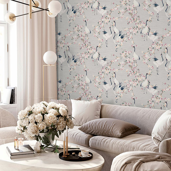 Harumi Light Grey Blossom Wallpaper