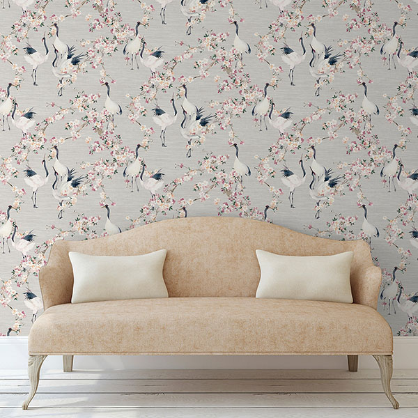 Harumi Light Grey Blossom Wallpaper