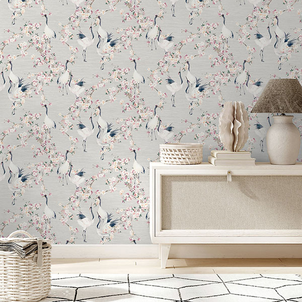 Harumi Light Grey Blossom Wallpaper