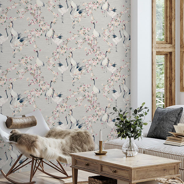Harumi Light Grey Blossom Wallpaper