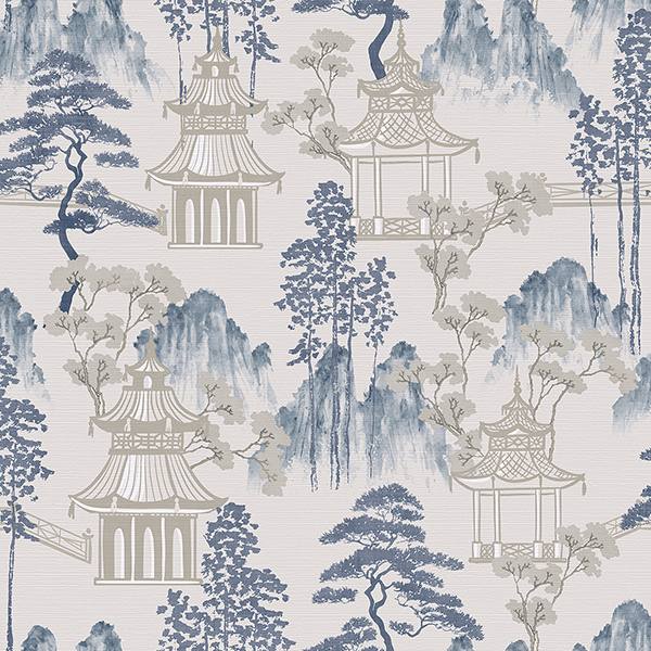 Akio Blue Pagoda Wallpaper