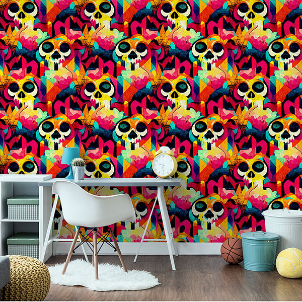 Millicent Multicolor Skull Wallpaper