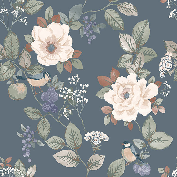 Bramble Blue Floral Wallpaper