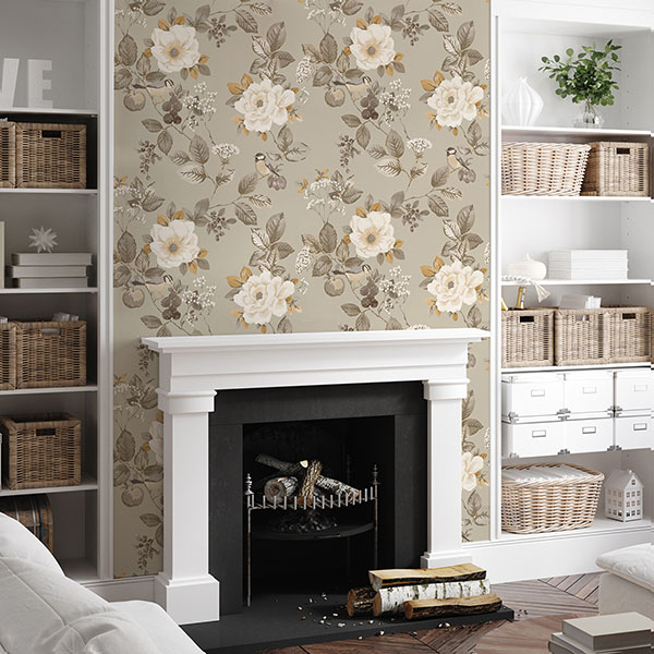 Bramble Beige Floral Wallpaper