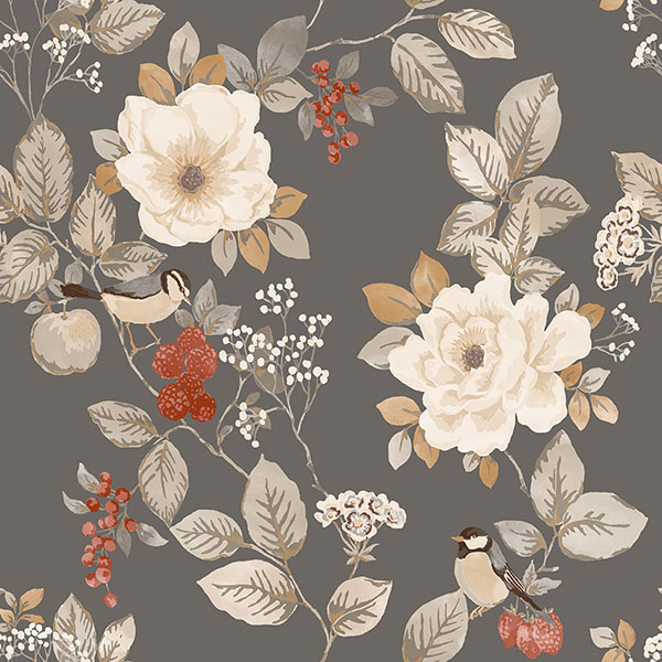 Bramble Charcoal Floral Wallpaper