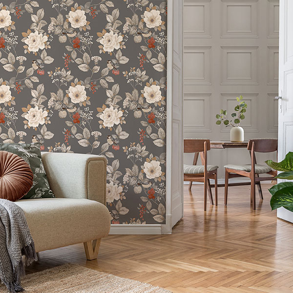 Bramble Charcoal Floral Wallpaper